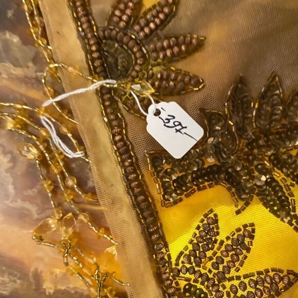 Indian handmade beaded/sequinned mesh tablecloth 42x42 - Picture 3 of 7